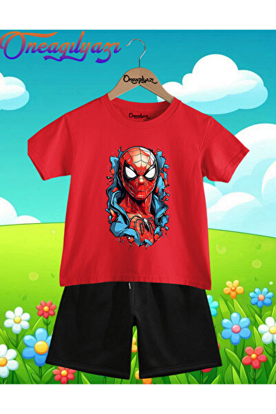 oneagılyazı طقم تي شيرت شورت للأطفال مقاس كبير مطبوع عليه سبايدرمان