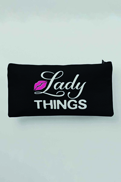 qoeuyl boutique Lady Things Чорна сумка для косметики з принтом, пенал, гаманець