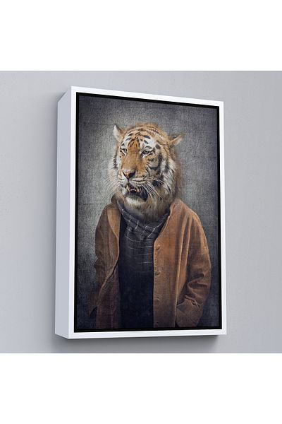 Harita Sepeti White Framed Tiger Head Human Canvas Print