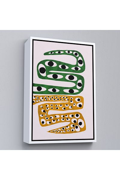 Harita Sepeti Abstract Eyed Esoteric Snake Painting with White Frame