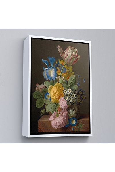 Harita Sepeti Beautiful Flowers Oil Painting with White Frame View Decorative Canvas Wall Painting