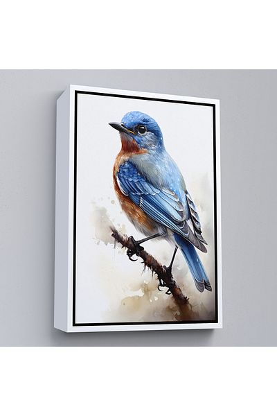 Harita Sepeti Abstract Blue Bird Painting with White Frame