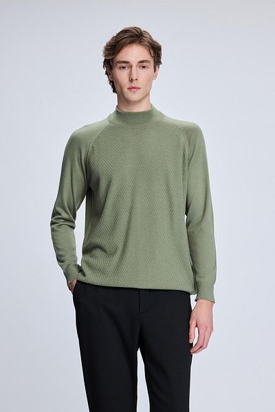 Hatemoğlu Μάλλινο πουλόβερ Χακί Regular Fit Jacquard Half Turtleneck