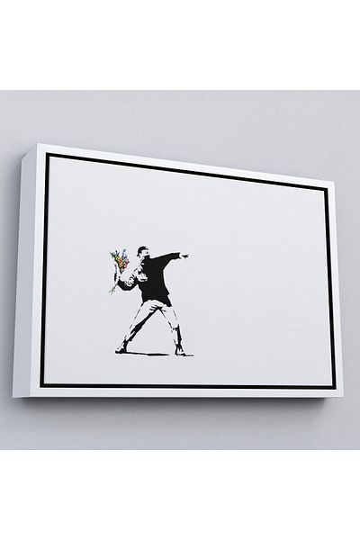 Harita Sepeti Tablou pe pânză cu cadrul alb Bansky's Man Giving Flowers