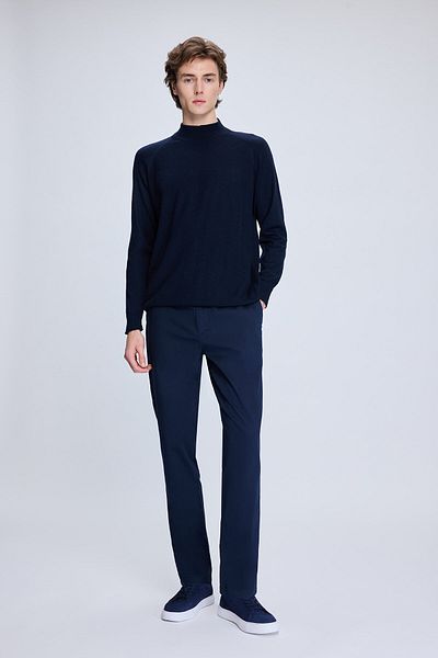 Hatemoğlu Μπλε Navy Regular Fit Jacquard Μάλλινο πουλόβερ με μισό ζιβάγκο