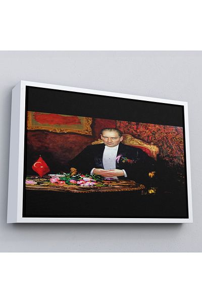 Harita Sepeti Sharp Looking Ataturk Painting with White Frame