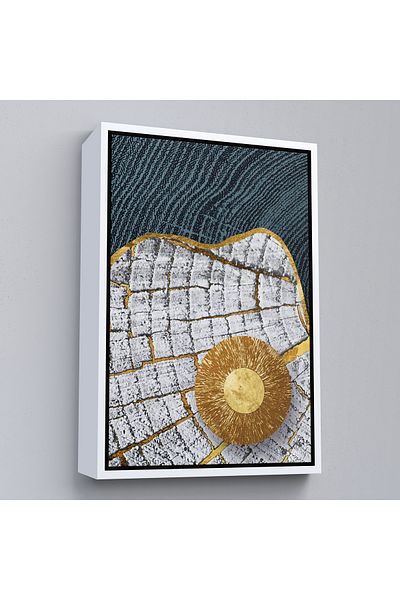 Harita Sepeti Pictură abstractă modernă cu detaliu auriu cu cadru alb