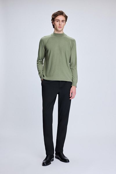 Hatemoğlu Μάλλινο πουλόβερ Χακί Regular Fit Jacquard Half Turtleneck