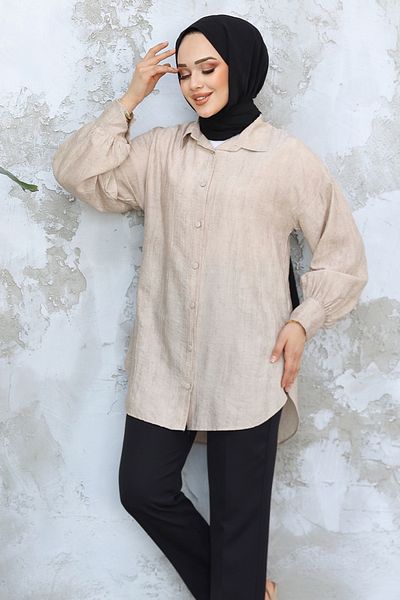 Neva Style تونيك حجاب من فرو المنك بأزرار 10113V