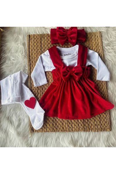 Retro Women Girl Child Baby Velvet Red Pink Birthday Gift Bandana Stylish Dress