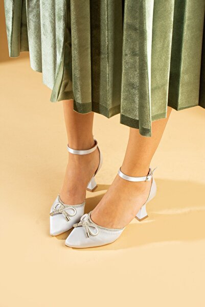 Pembe Potin Gray Satin Ankle Tied Jewelled Graduation Office Evening Dress Elegant Heeled Shoes