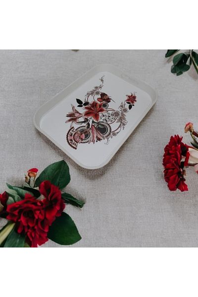 RAMDET Modern Ethnic Floral Patterned Plexiglass Service Presentation Tray 35*25 cm Tea Coffee Tray