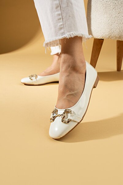 Pembe Potin Lightweight Women's Ballerinas with White Buckle - Comfortable Daily Shoes