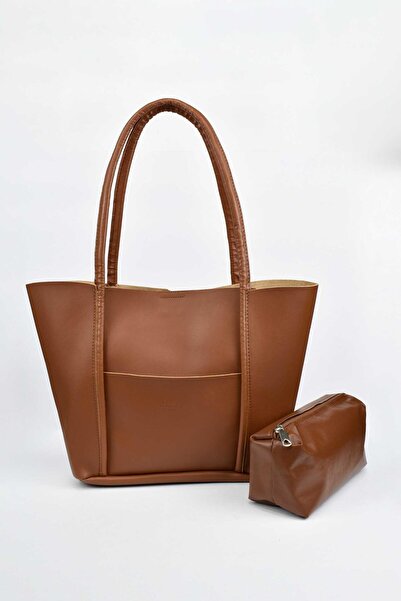 birizmoda Жіноча шкіряна сумка через плече (з косметичкою) - Taba