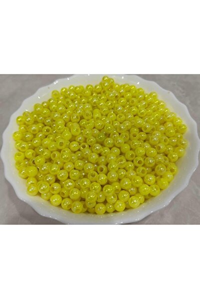 TRAKAV Sazan Boncuk Yemi Camgöz Parlak Limon Sarı UV Büyük Delikli 8 mm 50 Adet
