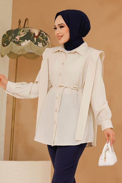 Neva Style Tunica Hijab Bej - Detaliu pe umeri