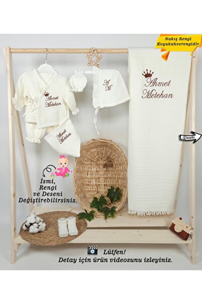 gros shop 4Katlı Müslin Kumaş 7 Parça Alt-Üst Set  %100Pamuk Hastane Çıkışı (...