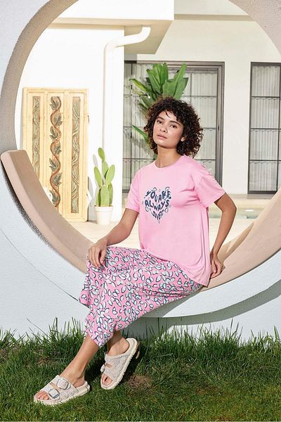 Aydoğan Women's Viskose Combed Cotton Pink Capri Suit 0292
