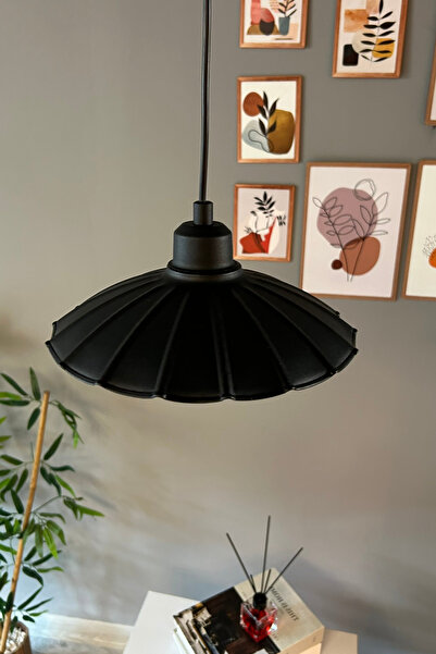 Bamyum Risso Metal Avize Siyah Yarım Lale Başlık Tekli Rustik Cafe Mutfak Modern Sarkıt Aydınlatma
