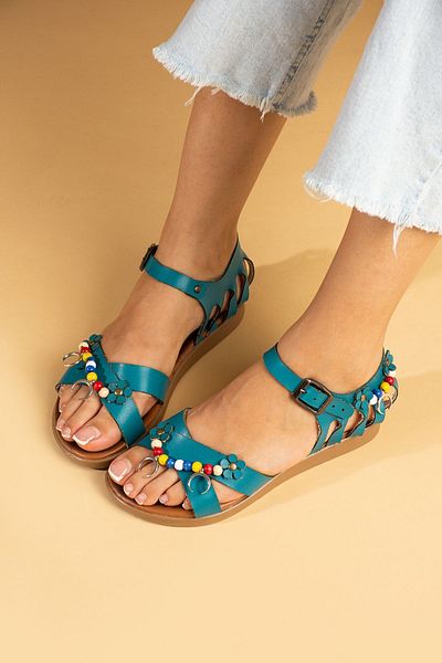 Pembe Potin Turquoise Blue Comfortable Sandals - Poly Sole, Casual Summer, Bodrum Style