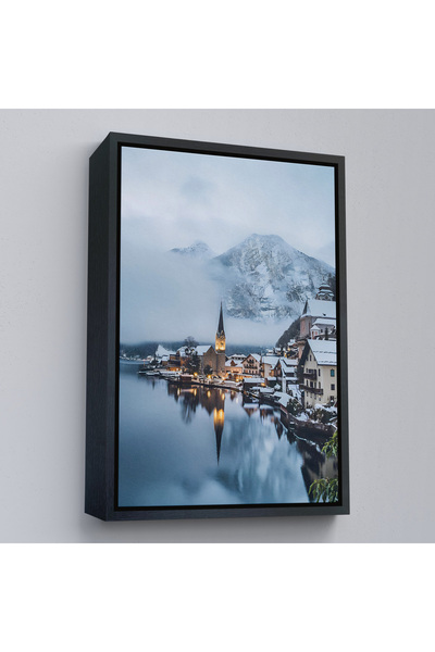 Harita Sepeti Zidna slika austrijskog pejzaža iz Hallstata sa crnim okvirom