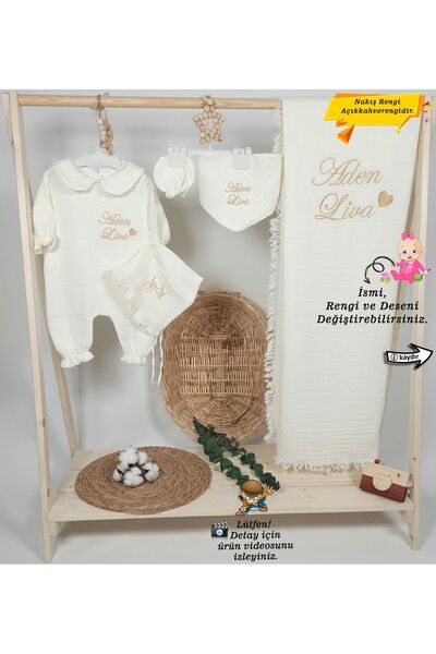 gros shop 4Katlı Müslin Kumaş Yakalı Tulum %100Pamuk Hastane Çıkışı-Hediyelik...