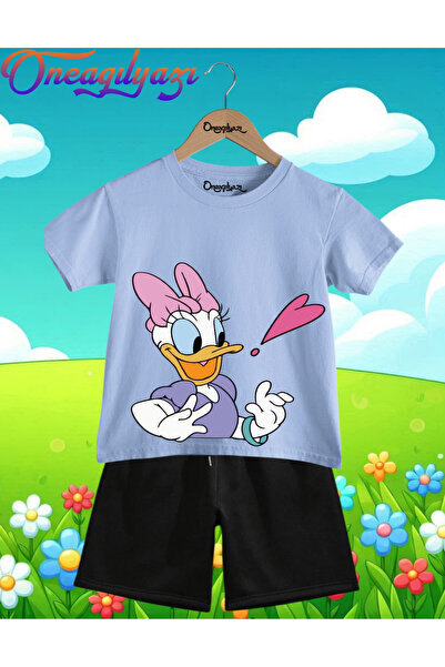 oneagılyazı Daisy Duck Štampano Oversize kroj Dječje šortseve T-shirt setovi