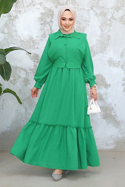 Neva Style Green Hijab Dress 30023Y