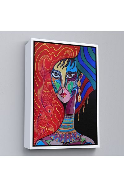 Harita Sepeti Portret de femeie elegantă cu cadru alb Pictură decorativă pe pânză