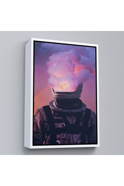 Harita Sepeti Pictură pe pânză Brain Burn Astronaut cu cadru alb, pictură pe pânză Pop Art surrealistă
