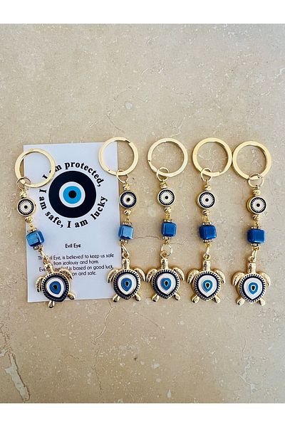 Talia&Talia 5 Pieces Evil Eye Beaded Keychain - Turtle Design