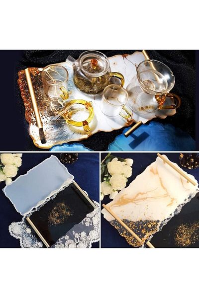 Siliko World Silicone Epoxy Wavy Tray Mold and Handle Mold Set