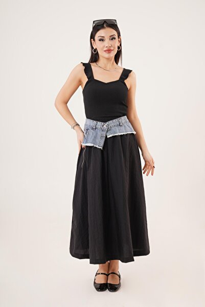 Hipo Trend Джинсова чорна спідниця з парашутом з джинсовими деталями
