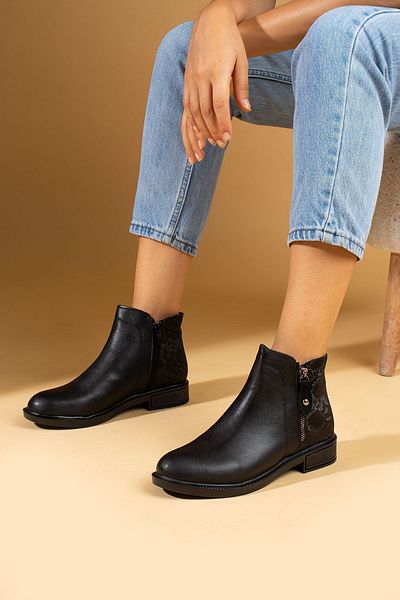 Pembe Potin Casual μπότες με φερμουάρ με μοτίβο μαύρου φιδιού - Ζεστή και άνετη εφαρμογή