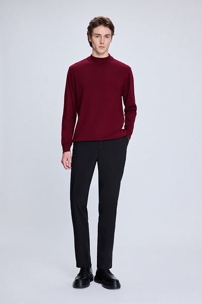 Hatemoğlu Claret Red Regular Fit Half Turtleneck Wool Knitwear Sweater