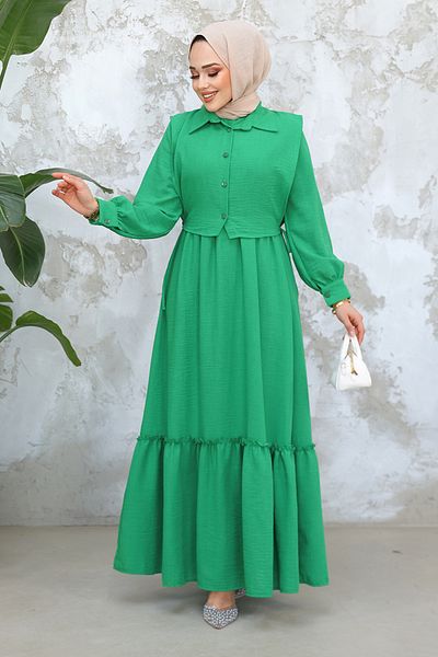 Neva Style Green Hijab Dress 30023Y