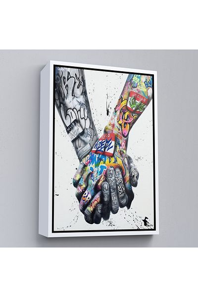 Harita Sepeti Poster de perete de mână cu graffiti cu cadru alb, pânză de artă de perete ținându-se de mână