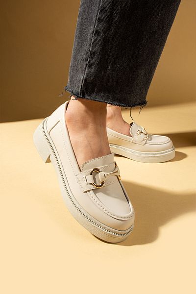 Pembe Potin Γυναικεία Μπεζ Loafer Moccasin Casual Buckle Καθημερινά άνετα παπούτσια σόλας