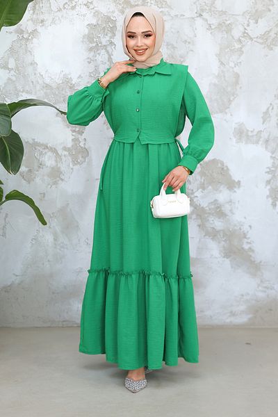 Neva Style Green Hijab Dress 30023Y