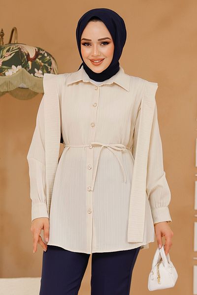 Neva Style Tunica Hijab Bej - Detaliu pe umeri