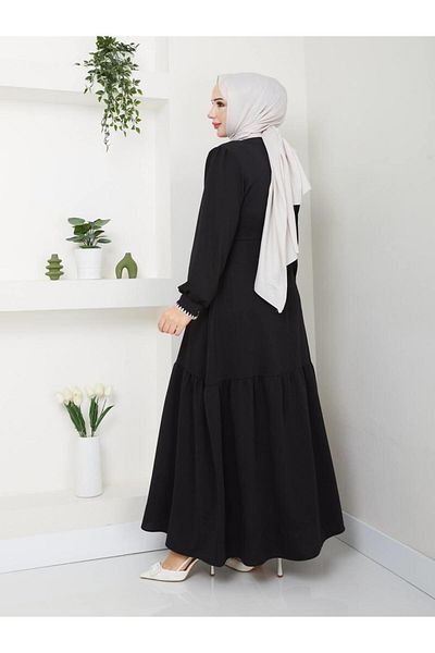moda periy Copy - Women's Style Stripe Detailed Two Thread Hijab Dress