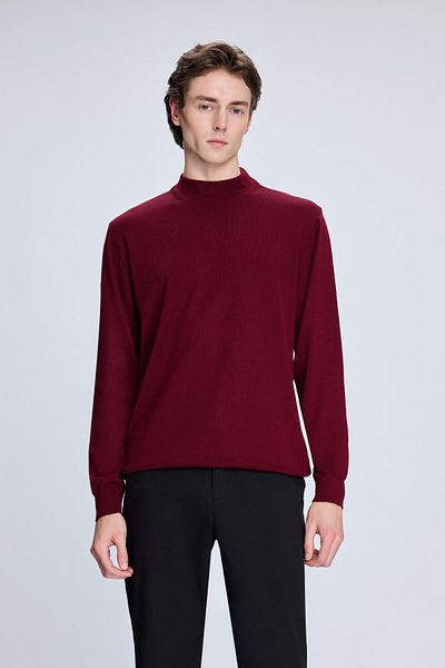 Hatemoğlu Claret Red Regular Fit Half Turtleneck Wool Knitwear Sweater