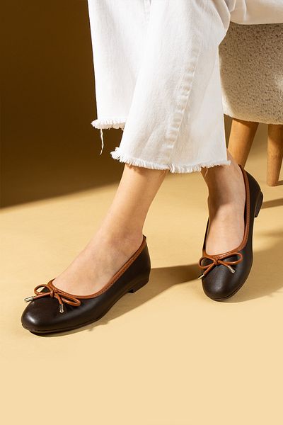 Pembe Potin Women's Flats Brown Brown Bow Lightweight Comfortable Sole Stylish Casual Shoes