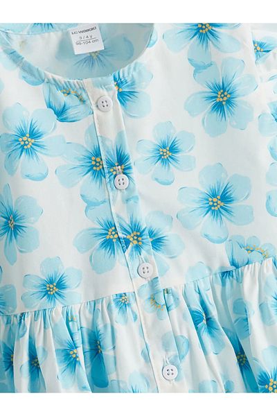 LC Waikiki Rochie LCW Kids Blue Crew Deck Floral pentru fete din popelin
