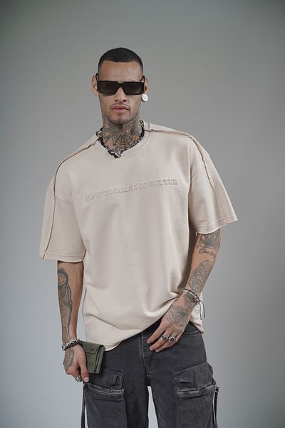 Butik TREND WE Λεπτομερές κέντημα με λαιμόκοψη με βούρτσα 3 νημάτων υφασμάτινο μπλουζάκι με μούχλα