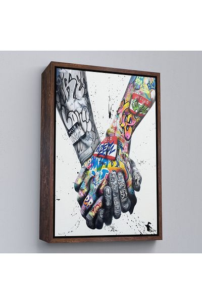 Harita Sepeti Poster de perete de mână cu graffiti cu cadru alb, pânză de artă de perete ținându-se de mână