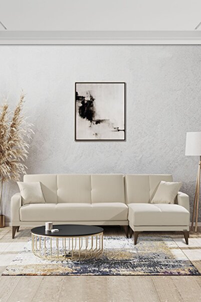 Kilim Mobilya Minimal Uzanmalı Köşe Takımı V2 (İKİLİ SOL ÜNİTE UZANMA SAĞ ÜNİTE) Krem