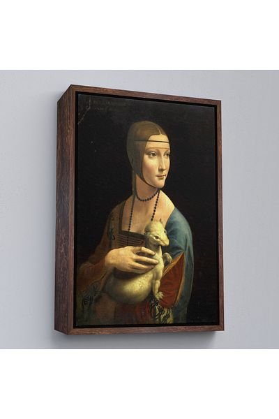 Harita Sepeti Ermine în cadru alb Leonardo Da Vinci's The Lady with the Fan Art Canvas Print / The Lady with the Bangs