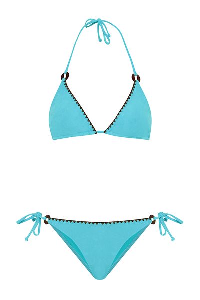 AQUELLA Set de bikini triunghi albastru cu textura din piele intoarsa