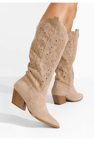 B T Shoes Cizme cowboy dama Indaia kaki